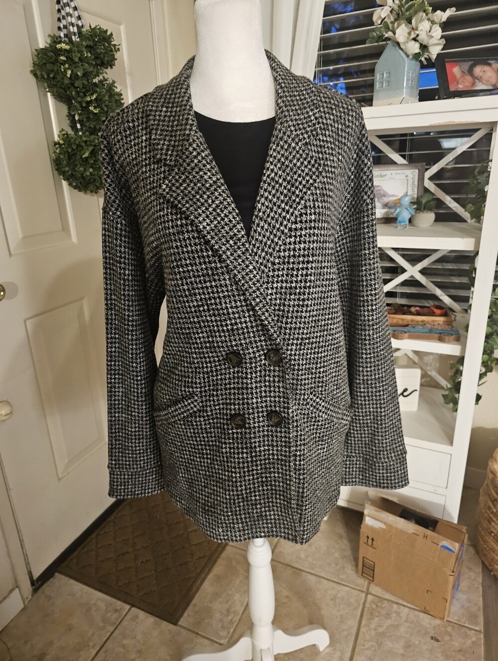 MADEWELL Beautiful Double Breasted Houndstooth Plaid Blazer Size M NICE!